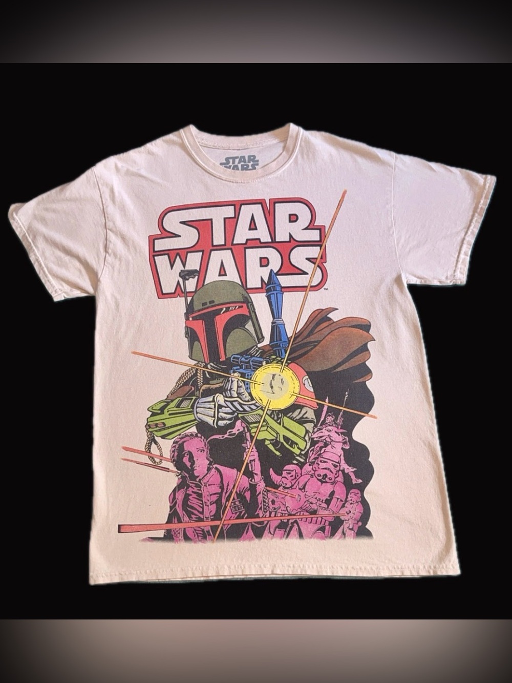Star Wars Boba Fett Graphic T-Shirt Men’s S Cream Retro Comic Tee